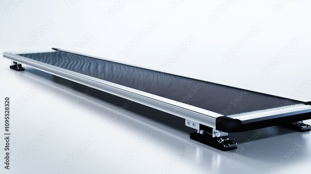 A gentle-slope metal ramp, highlighted with a non-slip surface, isolated on a white background, designed to blend with any home entry. A gentle-slope metal ramp, highlighted with a non-slip surface, isolated on a white background, designed to blend with any home entry.