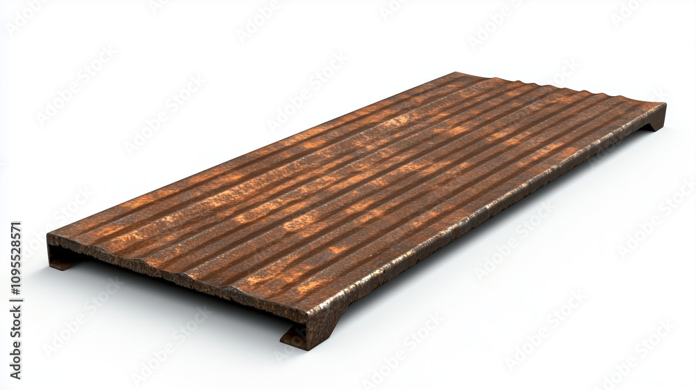 Metal threshold ramp designed for doorstep access, with a textured, rust-resistant finish, ready for any weather conditions, isolated on white. Metal threshold ramp designed for doorstep access, with a textured, rust-resistant finish, ready for any weather conditions, isolated on white.