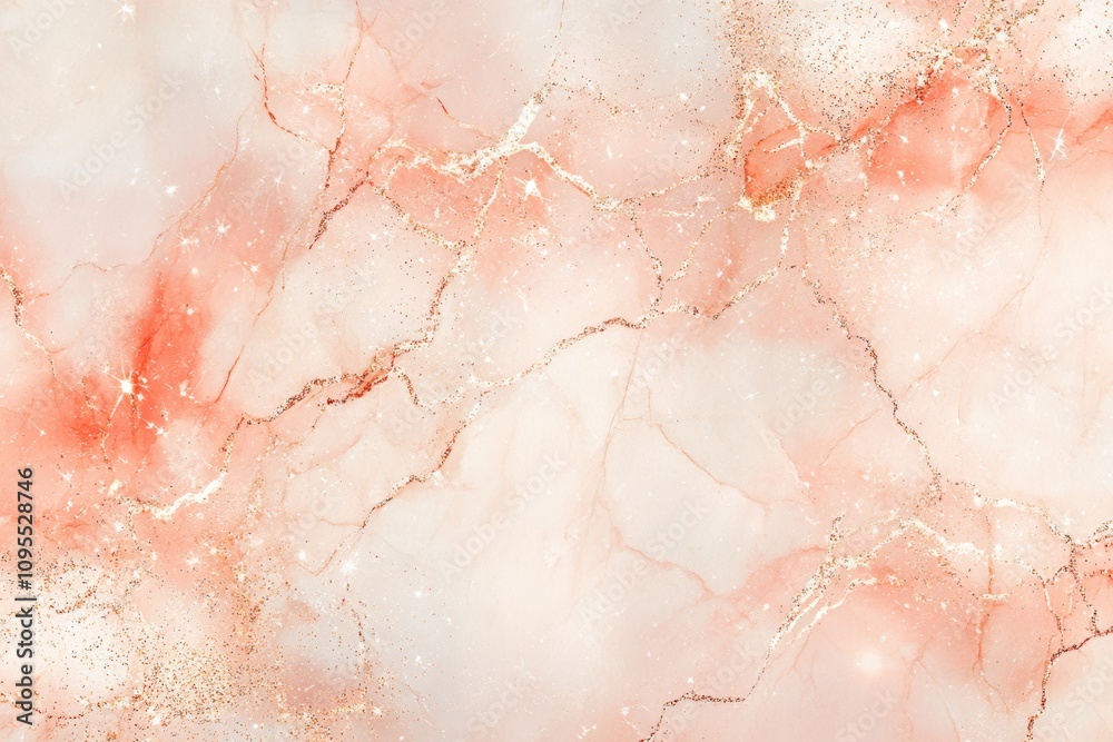 Fototapeta premium Coral Pink and White Marble with Gold Veins