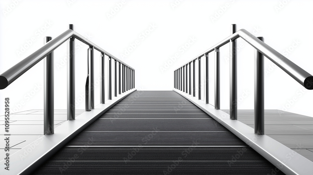 Metal ramp system with handrails and adjustable incline, engineered for both wheelchair and elderly access, shown on a white background for clarity.