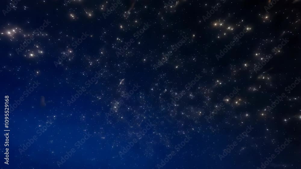 Tiny particles fall like sparkling stars in a serene, deep blue environment. The luminous white and silver lights create a festive ambiance, gently shimmering as they drift down Tiny particles fall like sparkling stars in a serene, deep blue environment. The luminous white and silver lights create a festive ambiance, gently shimmering as they drift down