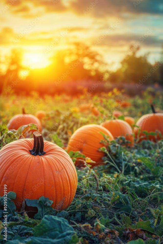 Pumpkin in farmland in Fall. Seasonal theme for greeting card background. Pumpkin in farmland in Fall. Seasonal theme for greeting card background.
