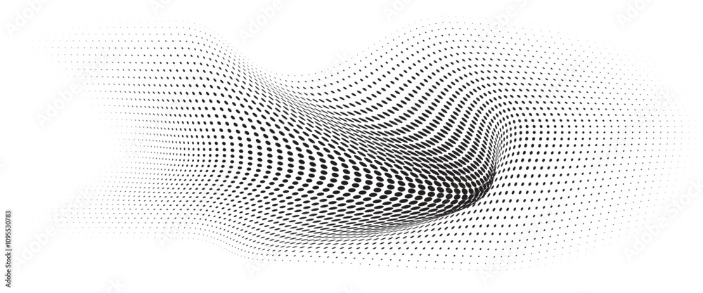 Flowing Wave Dot Halftone Pattern: Curve Gradient Shape on Transparent Background. Suitable for AI, Tech, Network, Digital, Science, and Technology Themes. Flowing Wave Dot Halftone Pattern: Curve Gradient Shape on Transparent Background. Suitable for AI, Tech, Network, Digital, Science, and Technology Themes.