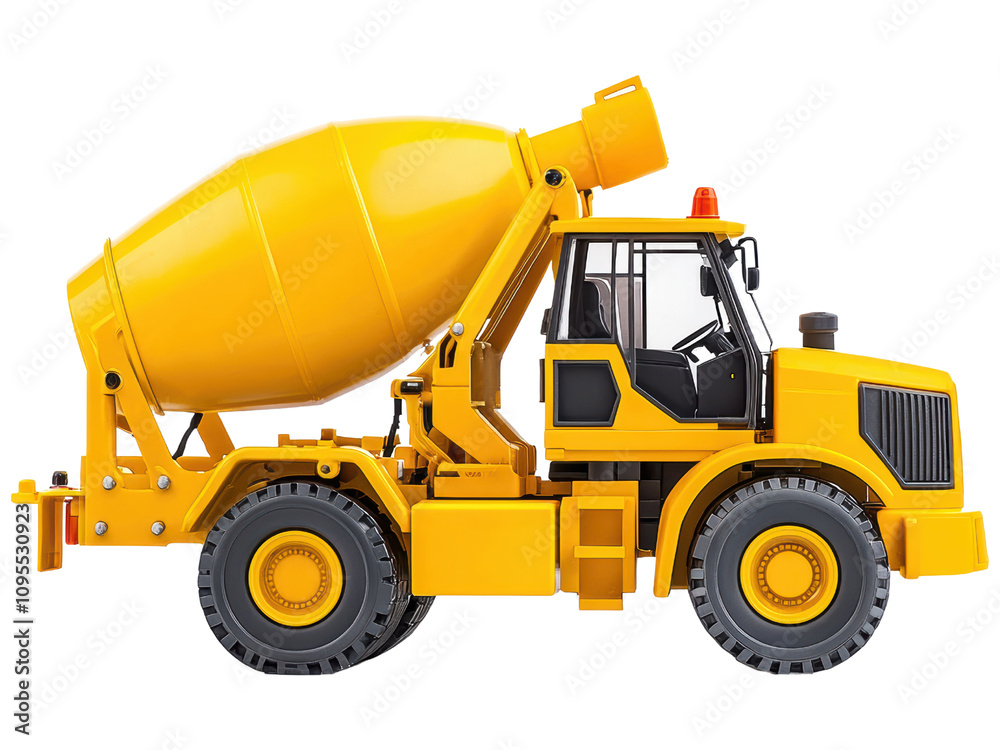 Yellow Concrete Mixer Truck in Side View Yellow Concrete Mixer Truck in Side View
