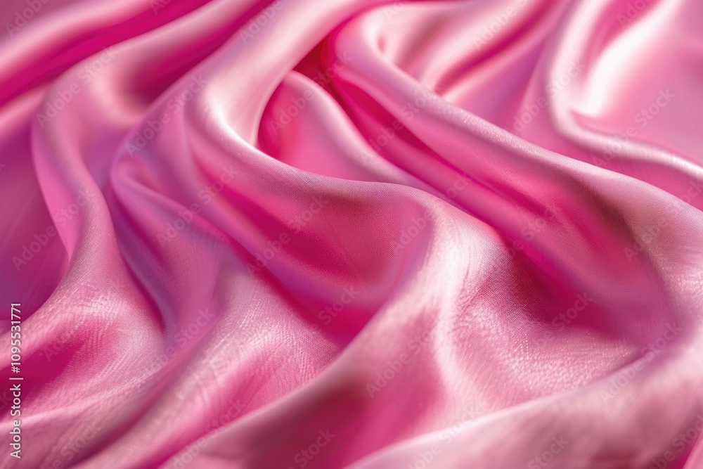 Obraz premium Vibrant hot pink silk fabric with shimmering ripples.