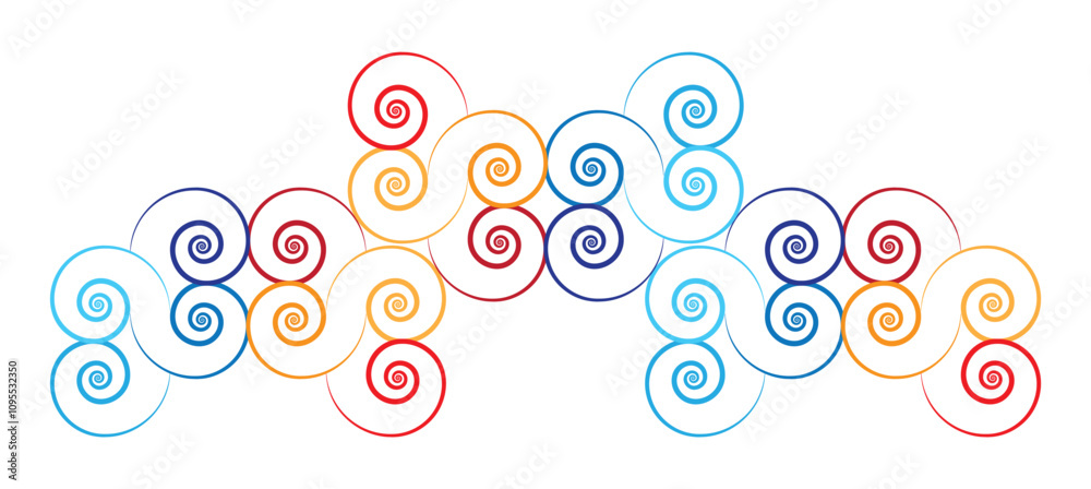 Top frame with colorful spiral shapes, on white background Top frame with colorful spiral shapes, on white background
