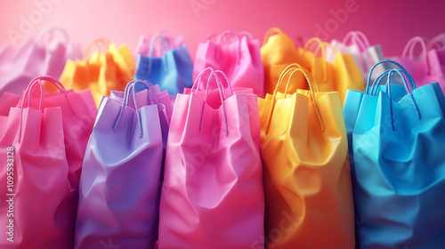 Multicolored colorful bags on pink background shopping concept