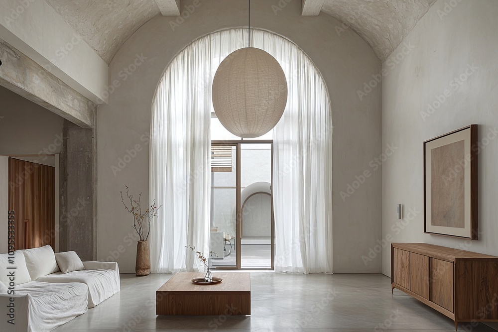 Minimalist, Scandinavian interior of living room with arched structure and sofa and table. Generative AI
Minimalist, Scandinavian interior of living room with arched structure and sofa and table. Generative AI