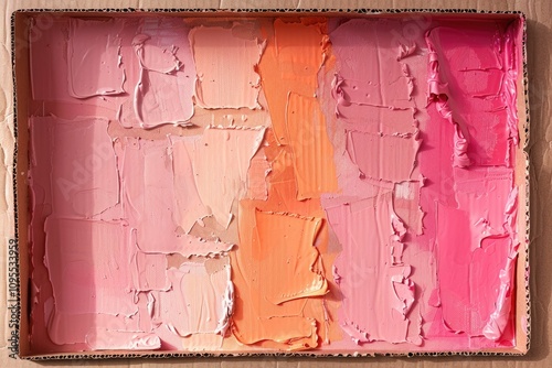 Pink and orange paint on eco friendly cardboard background. photo