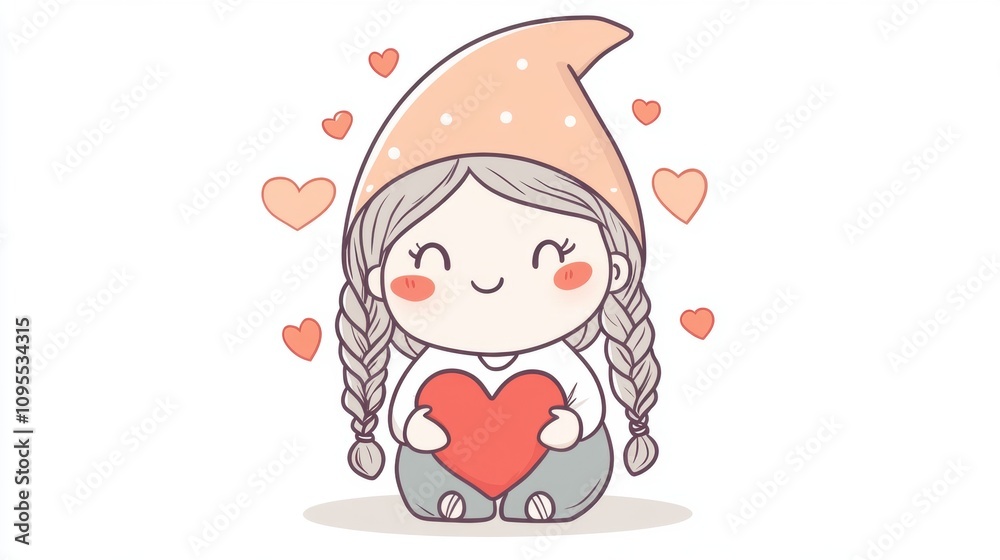 Cute girl gnome with red heart for holiday decoration Cute girl gnome with red heart for holiday decoration