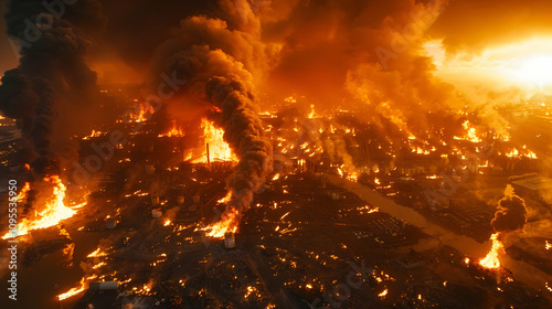 Inferno Aerial View Illustration: Massive Fire Disaster