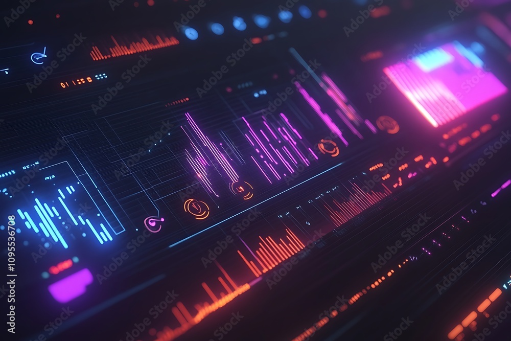 A futuristic interface displaying vibrant data visualizations and analytics. A futuristic interface displaying vibrant data visualizations and analytics.