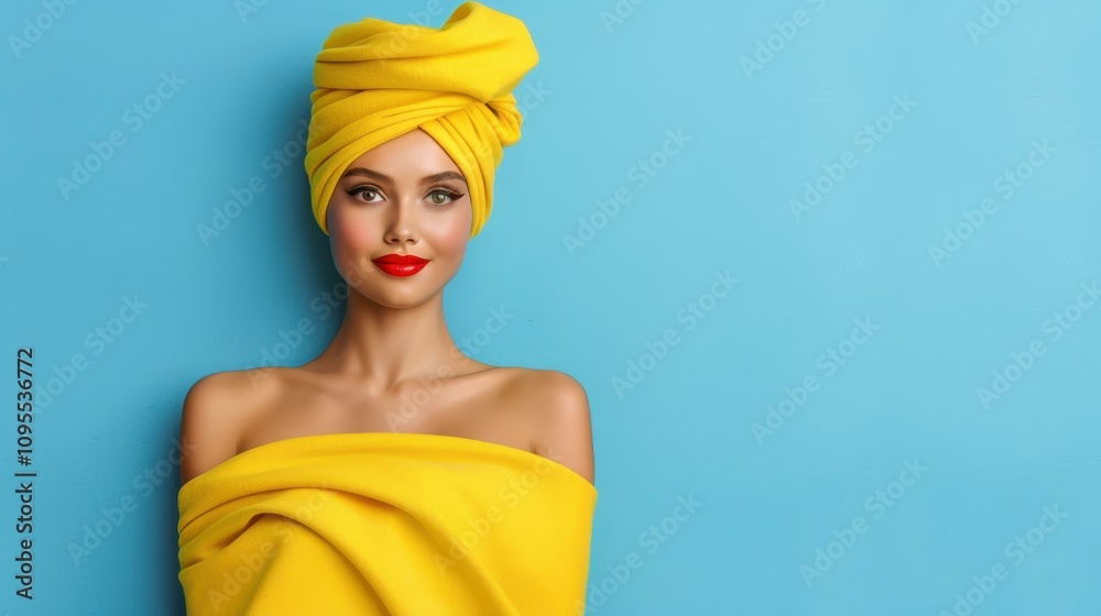 Stunning model poses against a vibrant blue backdrop, perfect for eyecatching advertisements with ample copy space. Stunning model poses against a vibrant blue backdrop, perfect for eyecatching advertisements with ample copy space.