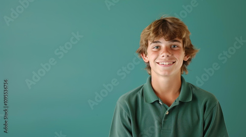 A cheerful young man with a bright smile, radiating joy and energy against a vibrant blue backdrop.