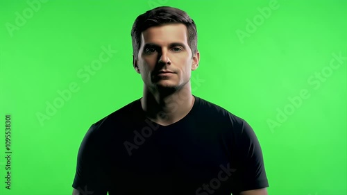 Studio Portrait: Man in Black T-shirt Against Green Screen