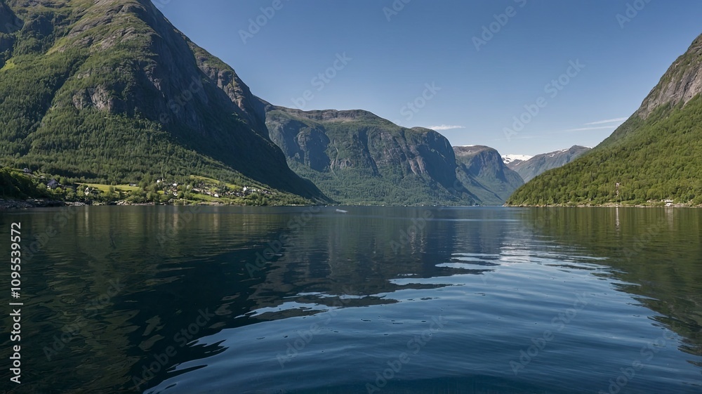 Peaceful calm view of fjords in Norway background - generative ai Peaceful calm view of fjords in Norway background - generative ai