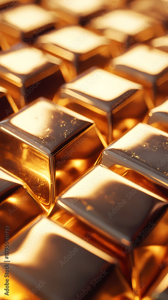 Floating golden cubes as a wealth symbol