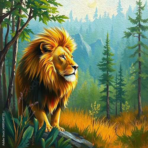 Lion . Oil paint. Animal illustration. Design for use in graphics. photo