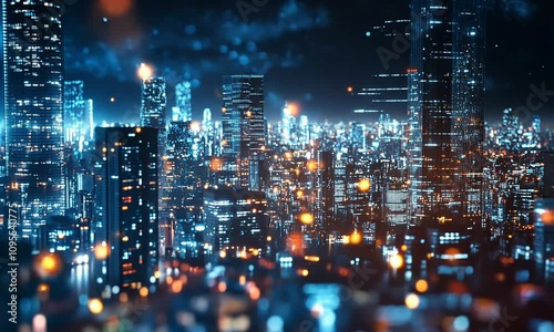 Wallpaper Mural Futuristic Cityscape at Night with Bright Lights and Modern Skyscrapers, Digital Aesthetic and Neon Glow in Urban Skyline, Vivid and Lively City Atmosphere Torontodigital.ca