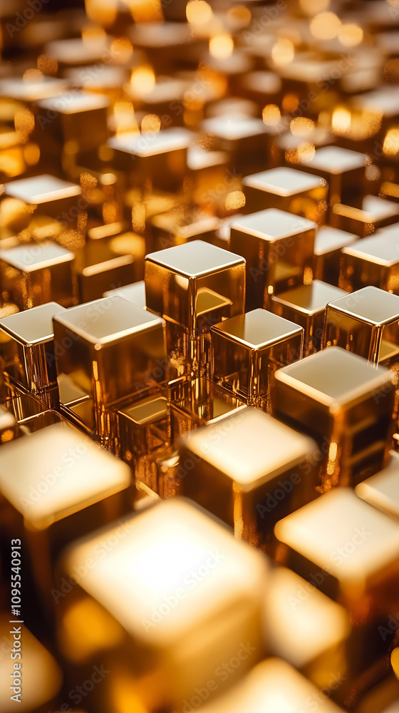 Fototapeta premium Floating golden cubes as a wealth symbol