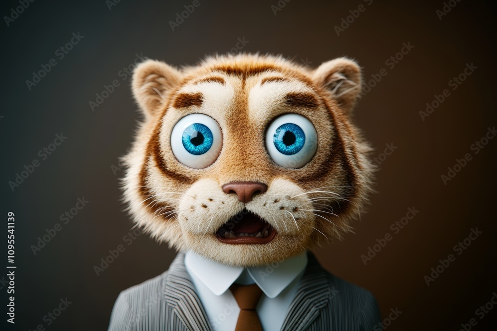 Obraz premium Realistic tiger with human body in business suit portrait