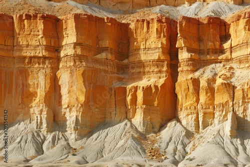 Detailed view of Jaizkibels vibrant orange cliffs erosion patterns. photo