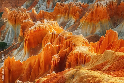 Detailed view of Jaizkibels vibrant orange cliffs erosion patterns. photo