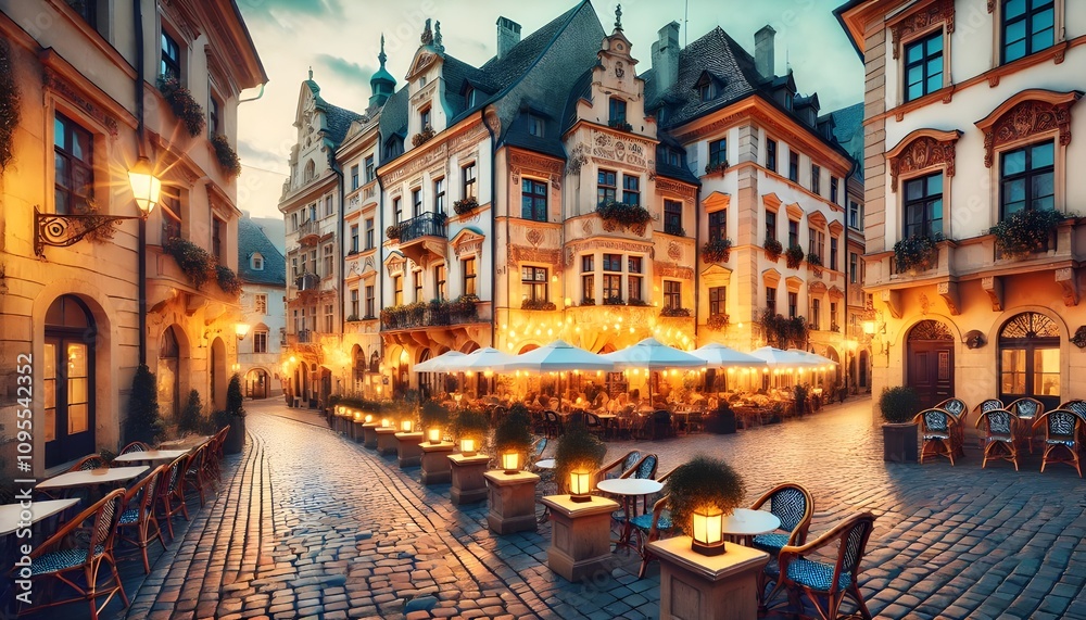 Fototapeta premium charming European town square