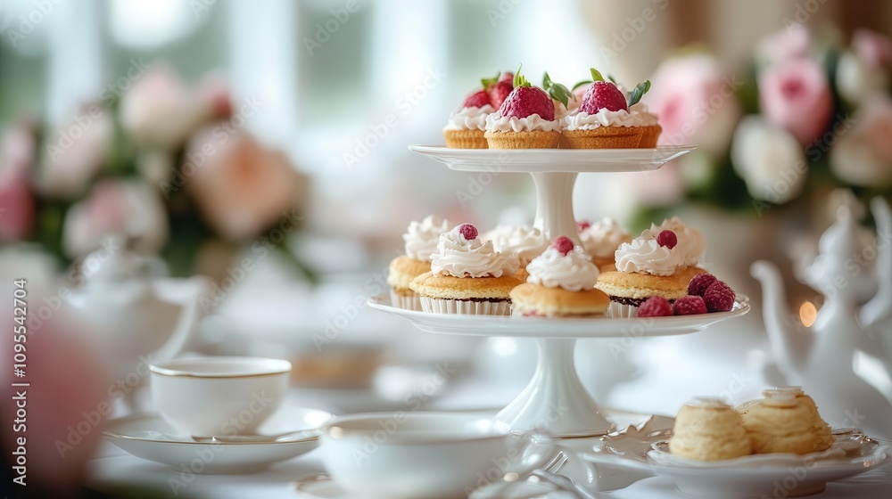 Afternoon tea served in a serene, upscale environment Afternoon tea served in a serene, upscale environment