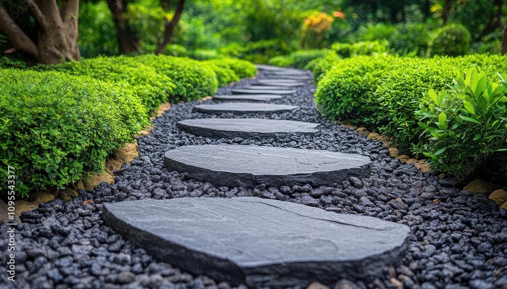Botanical garden with minimalist pathways Botanical garden with minimalist pathways