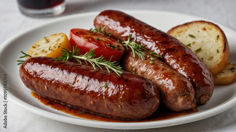 Sausage calabrese roasted on the plate white background - generative ai Sausage calabrese roasted on the plate white background - generative ai