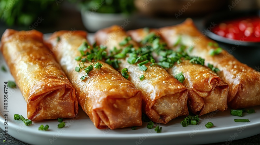 Crispy Golden Spring Rolls, Delicious Asian Cuisine Crispy Golden Spring Rolls, Delicious Asian Cuisine