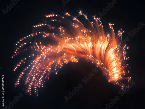 Spinning Fireworks: Firework sparks creating glowing arcs in the dark,