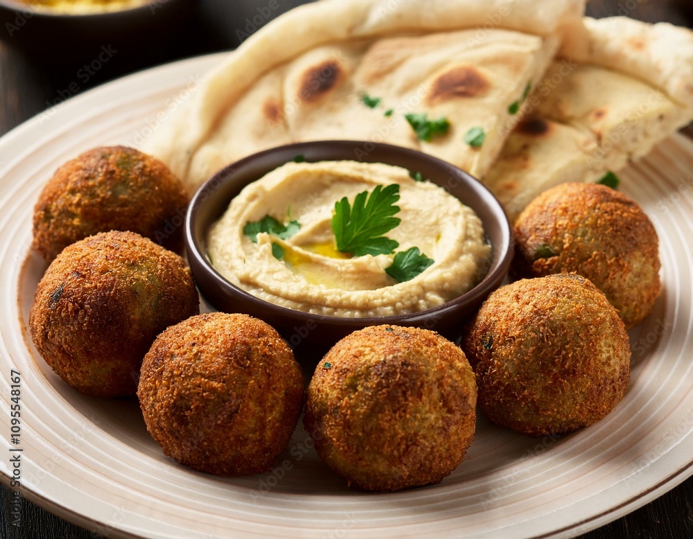 Falafel, hummus and pita. Falafel, hummus and pita.