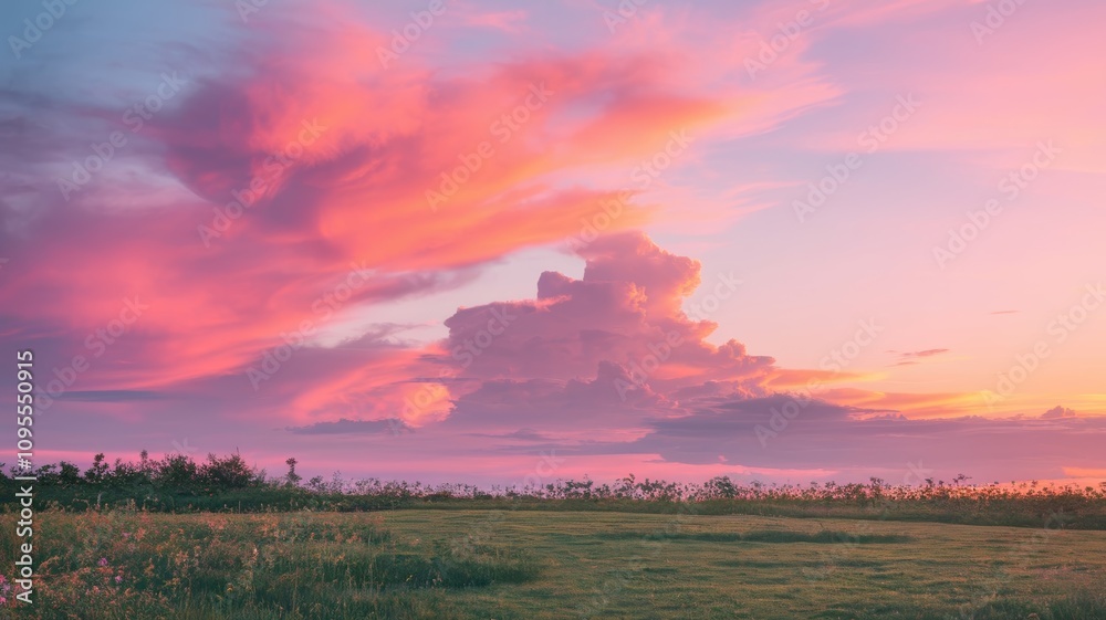 Soft clouds and vibrant sky at sunrise, bringing a calm atmosphere. Soft clouds and vibrant sky at sunrise, bringing a calm atmosphere.
