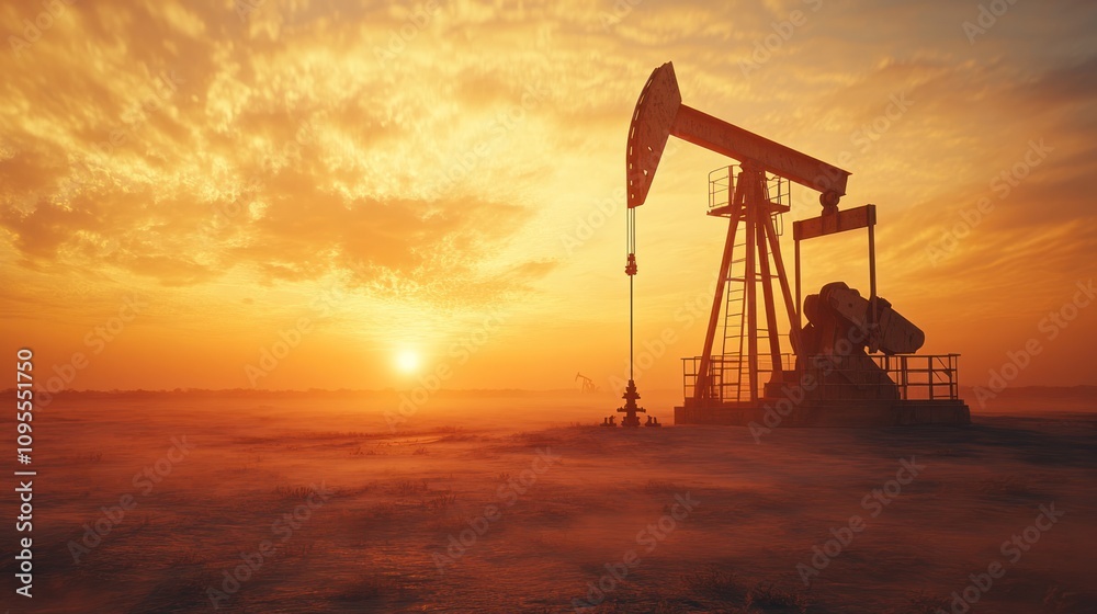 Oil pump jack in a remote oil field, moving arm, dusty environment, realistic weathering, sunset lighting Oil pump jack in a remote oil field, moving arm, dusty environment, realistic weathering, sunset lighting