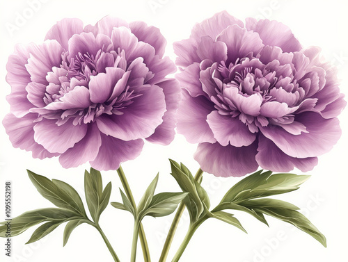 Beautiful pastel peonies with soft romantic feel, showcasing delicate petals and lush green leaves, perfect for floral arrangements or decor