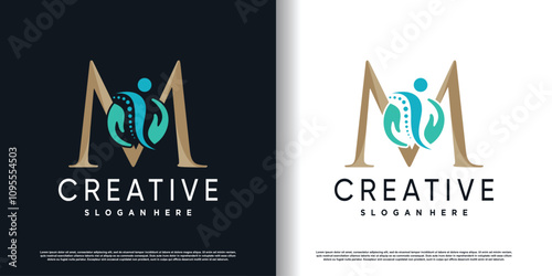 initial m logo design with creative and massage concept premium vector
