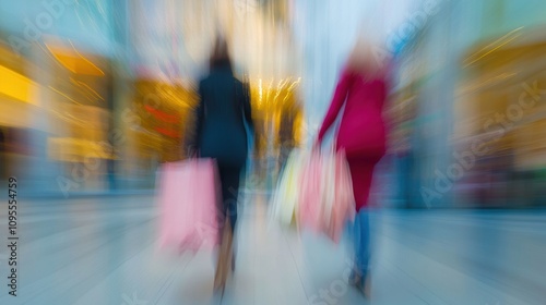 Wallpaper Mural Motion blurred shopper with shopping bags walking in shopping mall in big city street. Torontodigital.ca