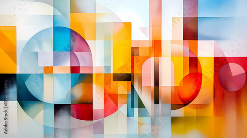 An abstract and geometric painting that explores the relationship between order and chaos photo