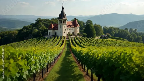 French chateau surrounded by vineyards photo