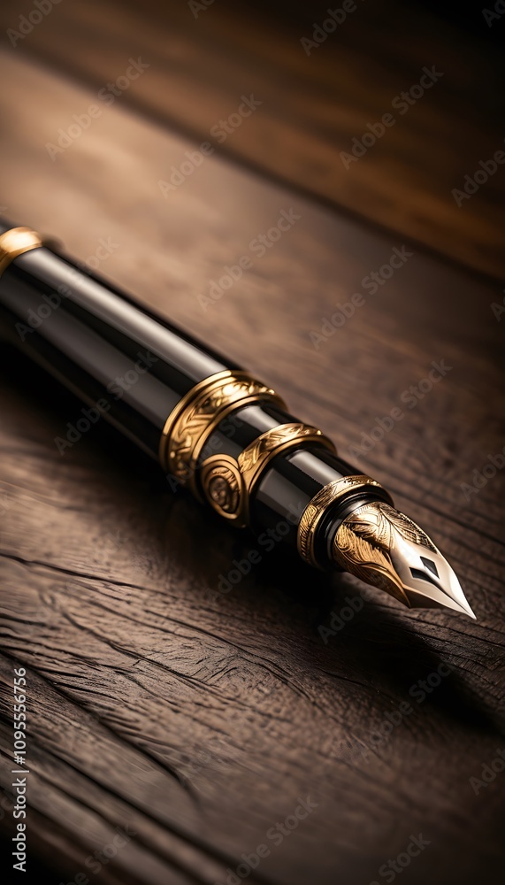 Fountain Pen, Elegant Writing Tool, Fountain Pen on Table, Ink Pen, Classic Stationery, Desk Item, Minimalist Design, Professional Aesthetic, Artistic Tool, Vintage Charm, Desk Decor, AI Generated Fountain Pen, Elegant Writing Tool, Fountain Pen on Table, Ink Pen, Classic Stationery, Desk Item, Minimalist Design, Professional Aesthetic, Artistic Tool, Vintage Charm, Desk Decor, AI Generated