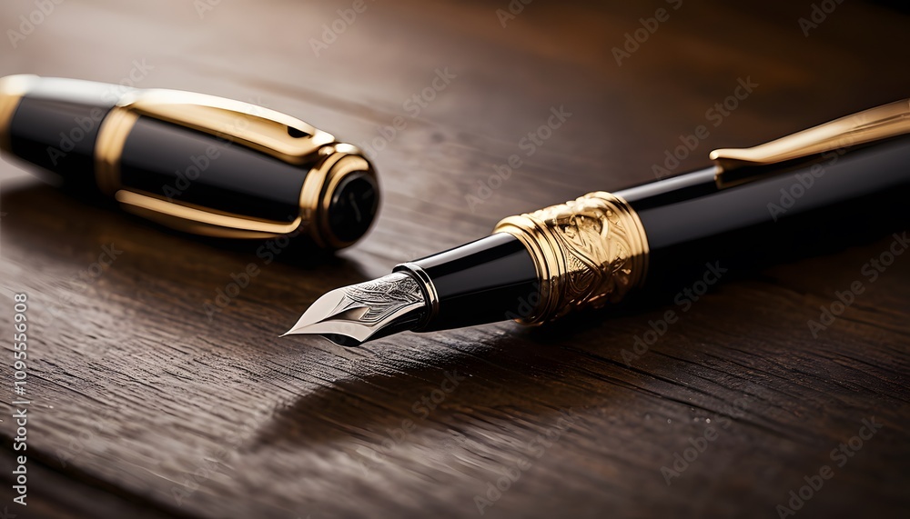 Fountain Pen, Elegant Writing Tool, Fountain Pen on Table, Ink Pen, Classic Stationery, Desk Item, Minimalist Design, Professional Aesthetic, Artistic Tool, Vintage Charm, Desk Decor, AI Generated Fountain Pen, Elegant Writing Tool, Fountain Pen on Table, Ink Pen, Classic Stationery, Desk Item, Minimalist Design, Professional Aesthetic, Artistic Tool, Vintage Charm, Desk Decor, AI Generated