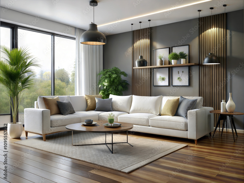 Fototapeta premium modern living room interior design with white sofa