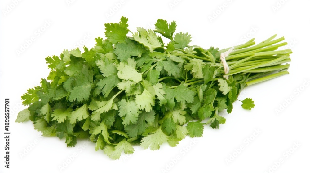 A fresh bunch of cilantro with its vibrant green leaves and pungent aroma, Each leaf’s sharp edges and distinctive flavor captured with precision A fresh bunch of cilantro with its vibrant green leaves and pungent aroma, Each leaf’s sharp edges and distinctive flavor captured with precision