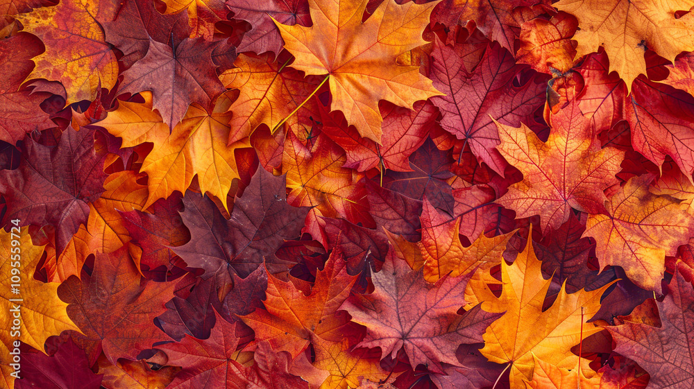 A detailed view of striking red and orange maple leaves, capturing the essence of autumn just before their descent. A detailed view of striking red and orange maple leaves, capturing the essence of autumn just before their descent.