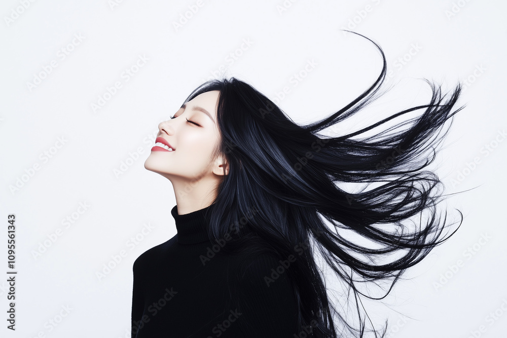Naklejka premium ロングヘアを風になびかせる女性