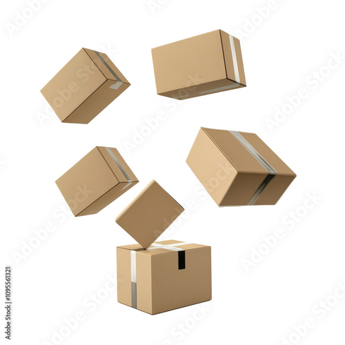 floated cardboard boxes falling isolate on transparent background PNG