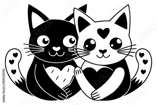 Cat Kawaii Love couple hugging kittens vector art illustration photo