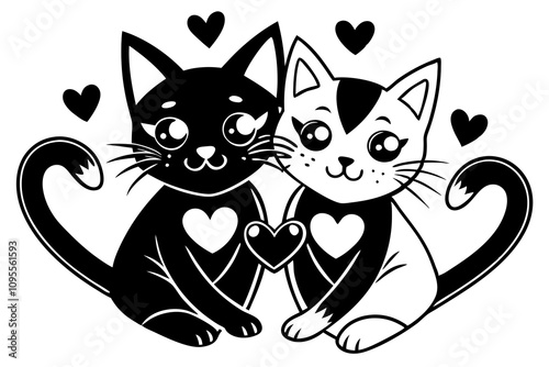 Cat Kawaii Love couple hugging kittens vector art illustration photo